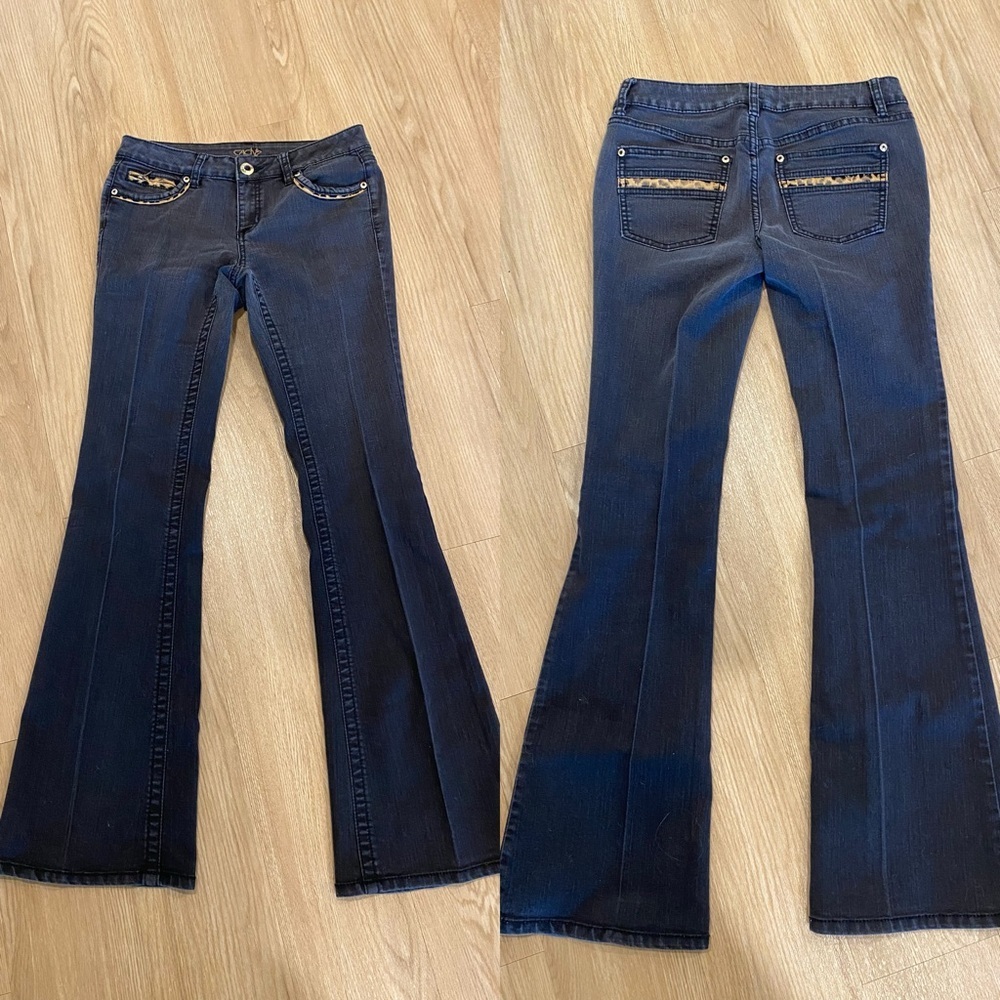 Cache leopard/cheetah print low rise jeans size 2